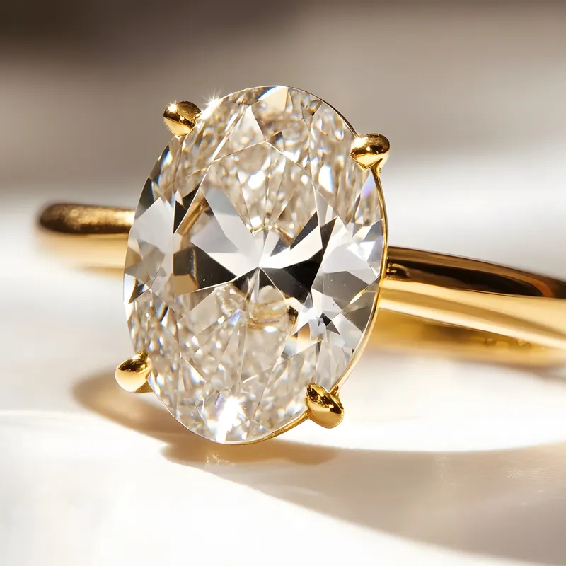 Oval solitaire diamond ring in yellow gold